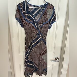 Papillon Blanc Geometric Blue and Red Midi Dress